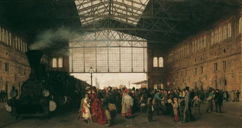Llegada de un tren a la estación del noroeste en Viena